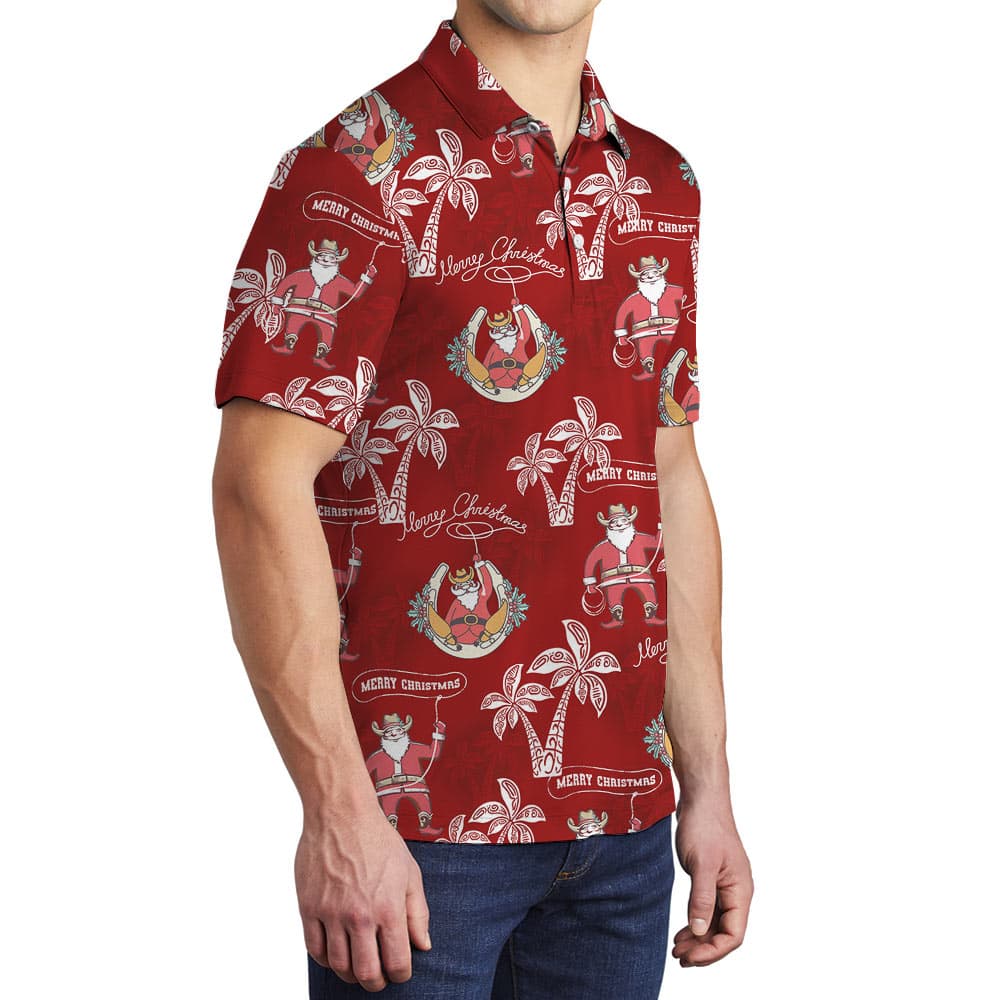 Santa Cowboy Hawaiian Polo Shirt