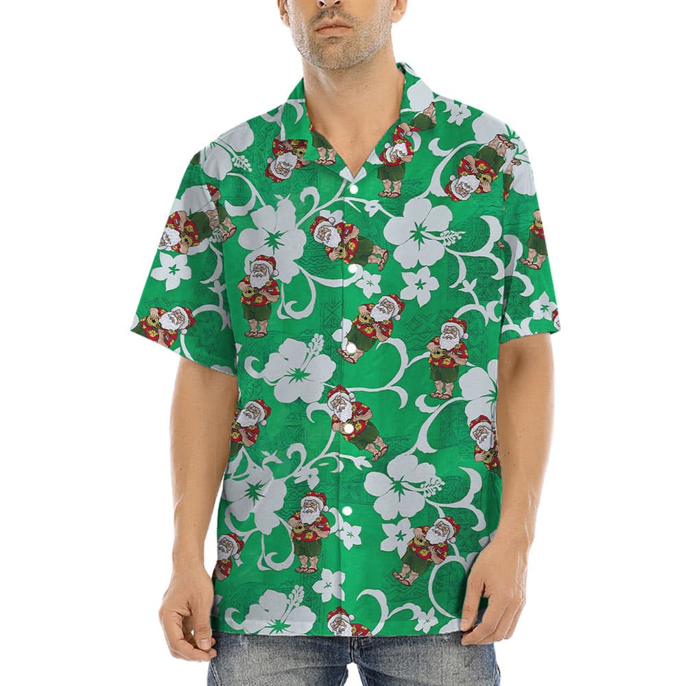 Santa With Ukulele Vintage Aloha Shirt (2)