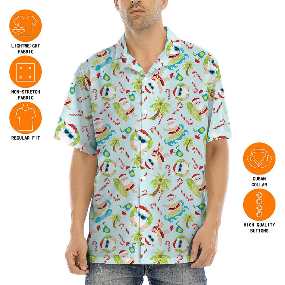 Summer Santa Christmas Candy Cane Hawaiian Shirt