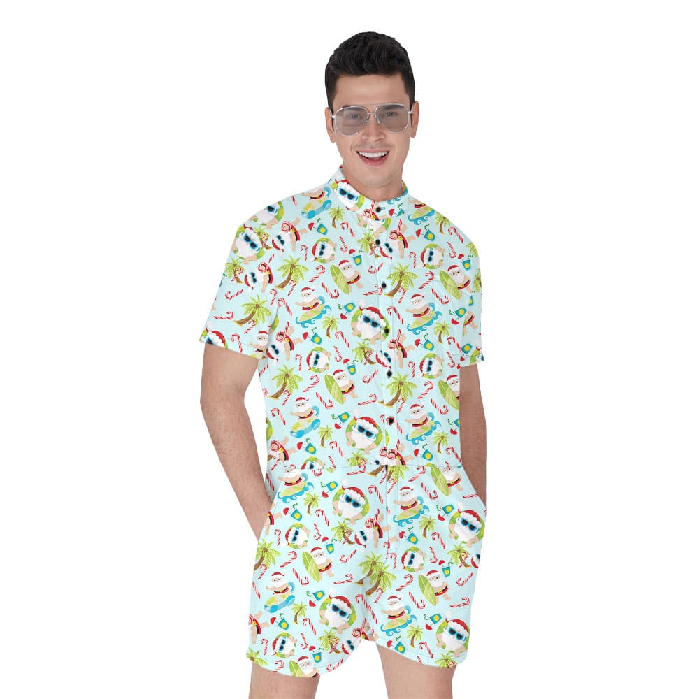 Summer Santa Claus Christmas Candy Cane Men's Romper