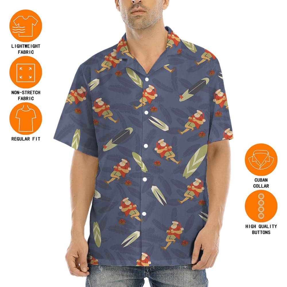 Summer Santa With Surfing Board Hawaiian Shirt