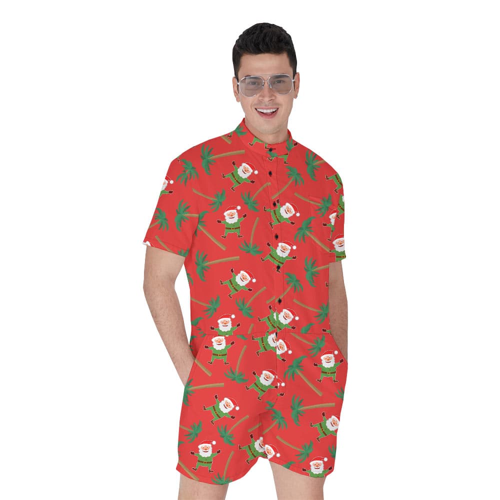Tropical Palm Tree Santa Claus Romper For Men