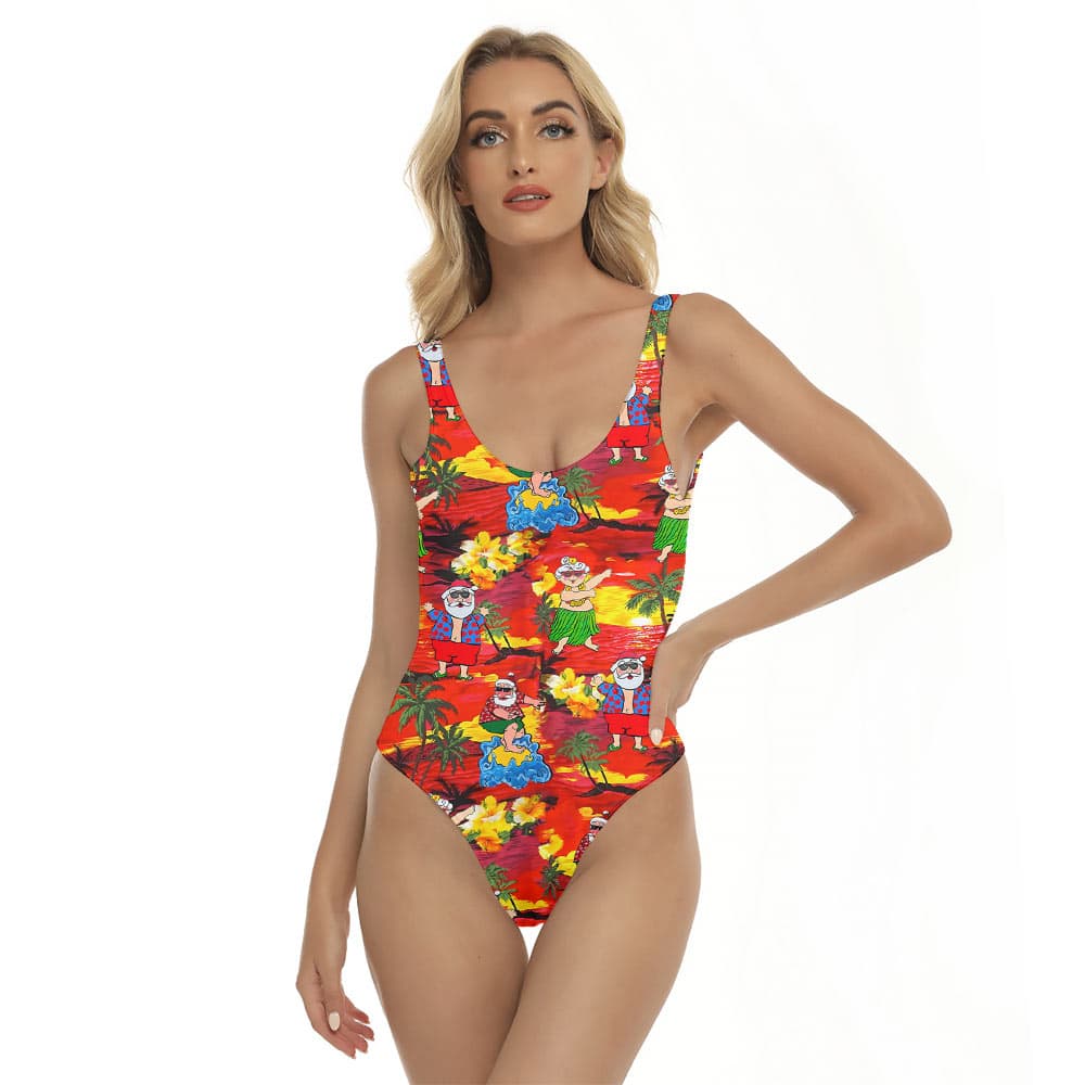 Tropical Sunset Beach Santa Claus Christmas Swimsuit