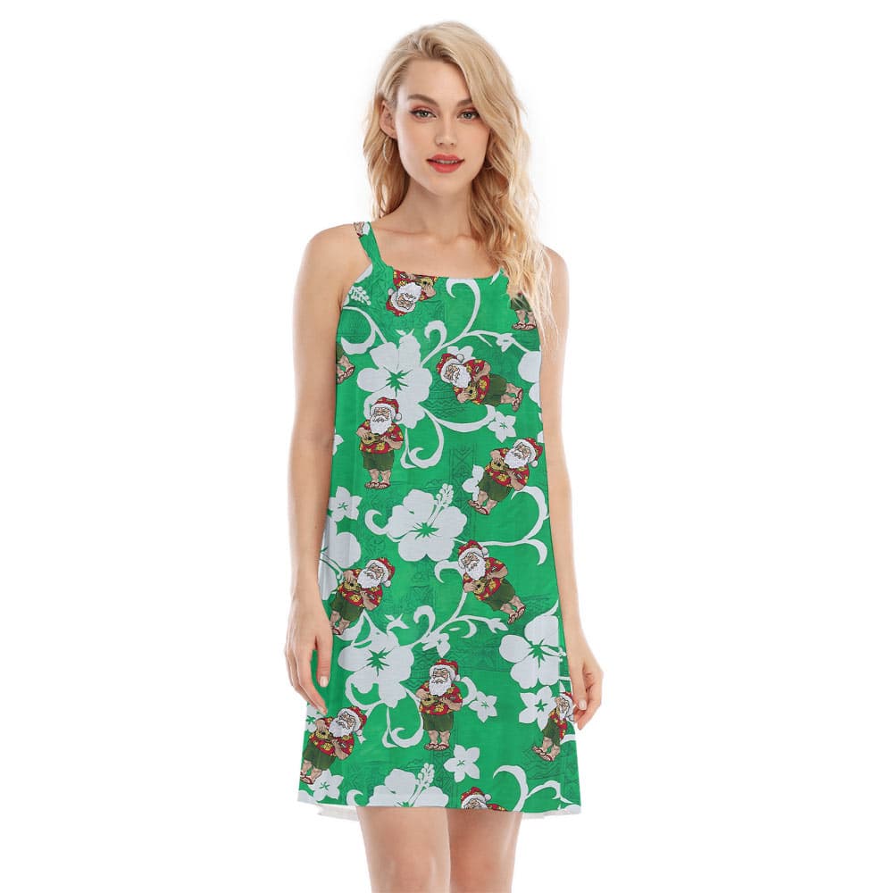 Vintage Santa Claus Playing Ukulele Floral Cami Dress