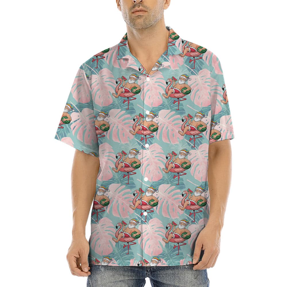 Watermelon Santa Claus Flamingo Hawaiian Shirt (1)