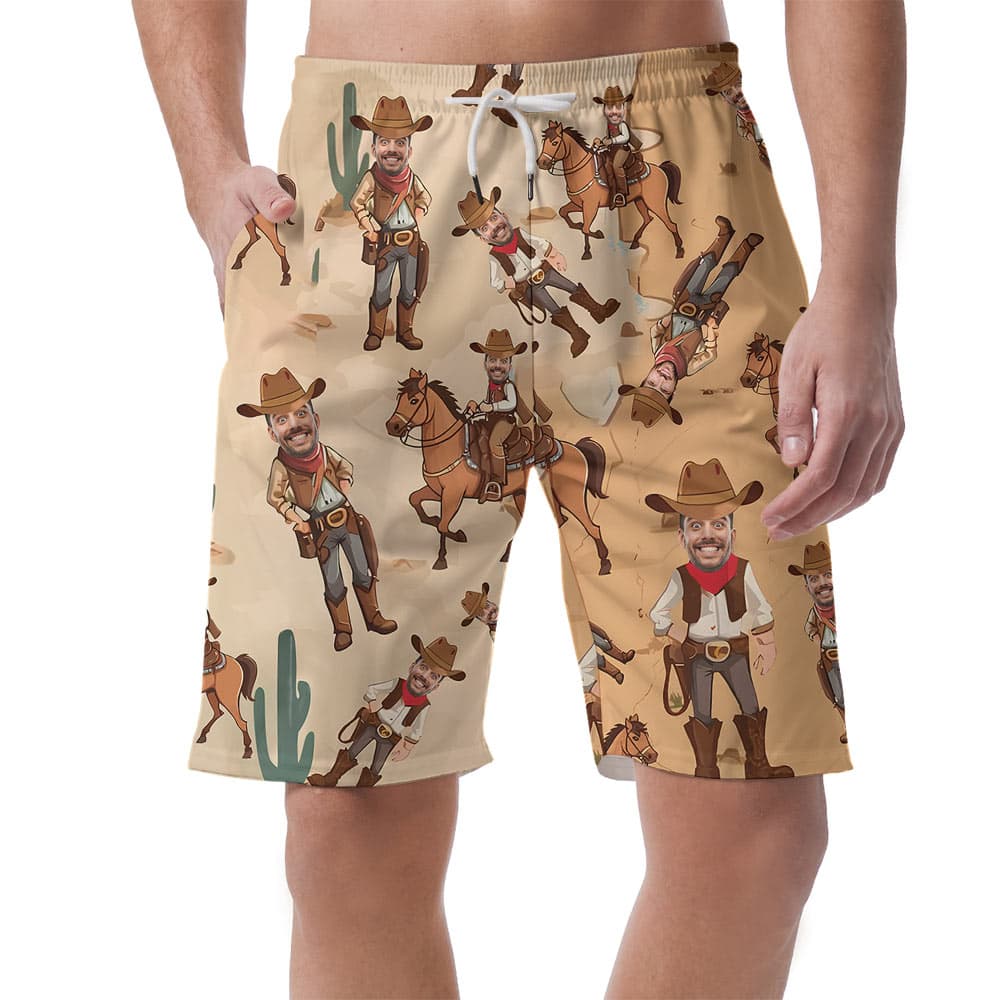 Western Cowboy Custom Face Hawaiian Beach Shorts
