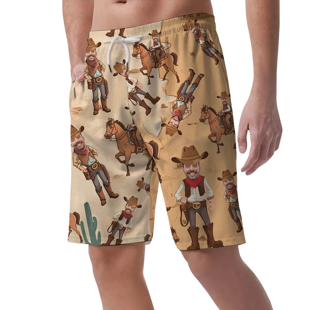 Western Cowboy Custom Face Hawaiian Beach Shorts