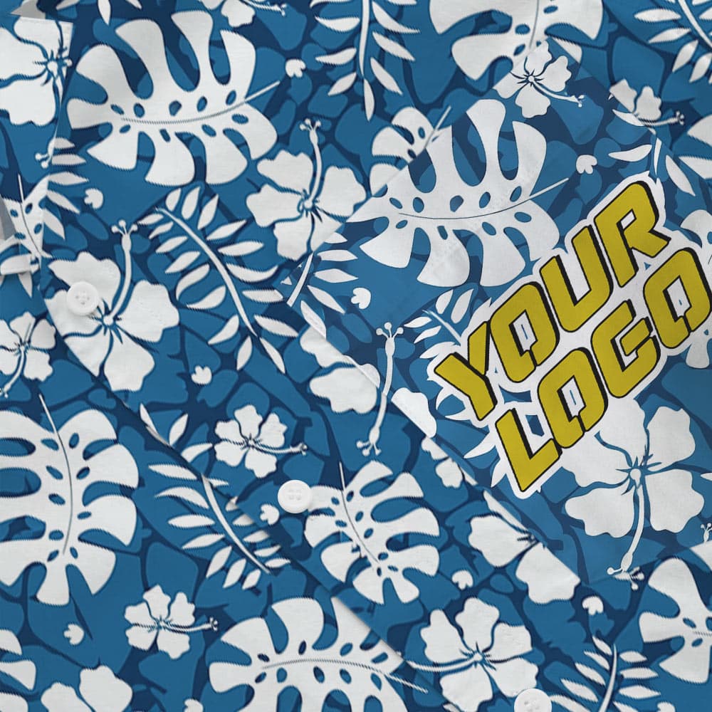 Blue Pocket Aloha Shirt With Custom Company Logo