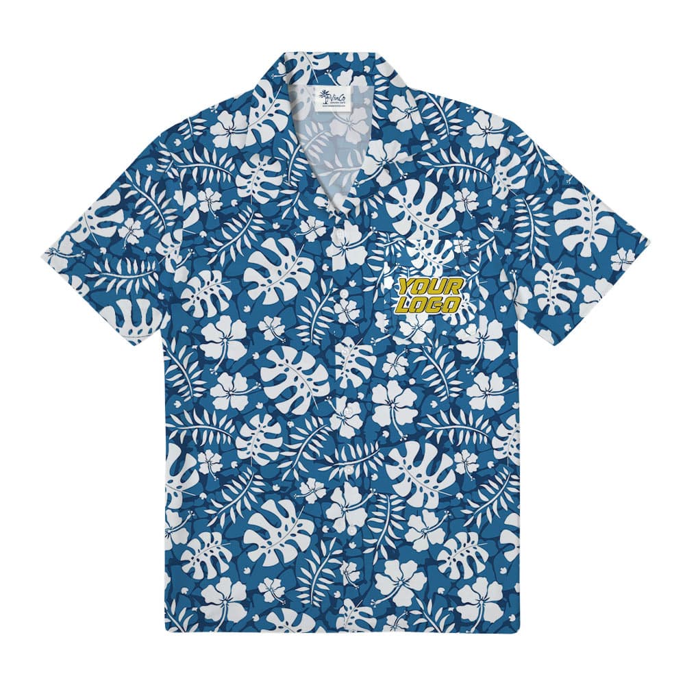 Blue Pocket Aloha Shirt With Custom Company Logo