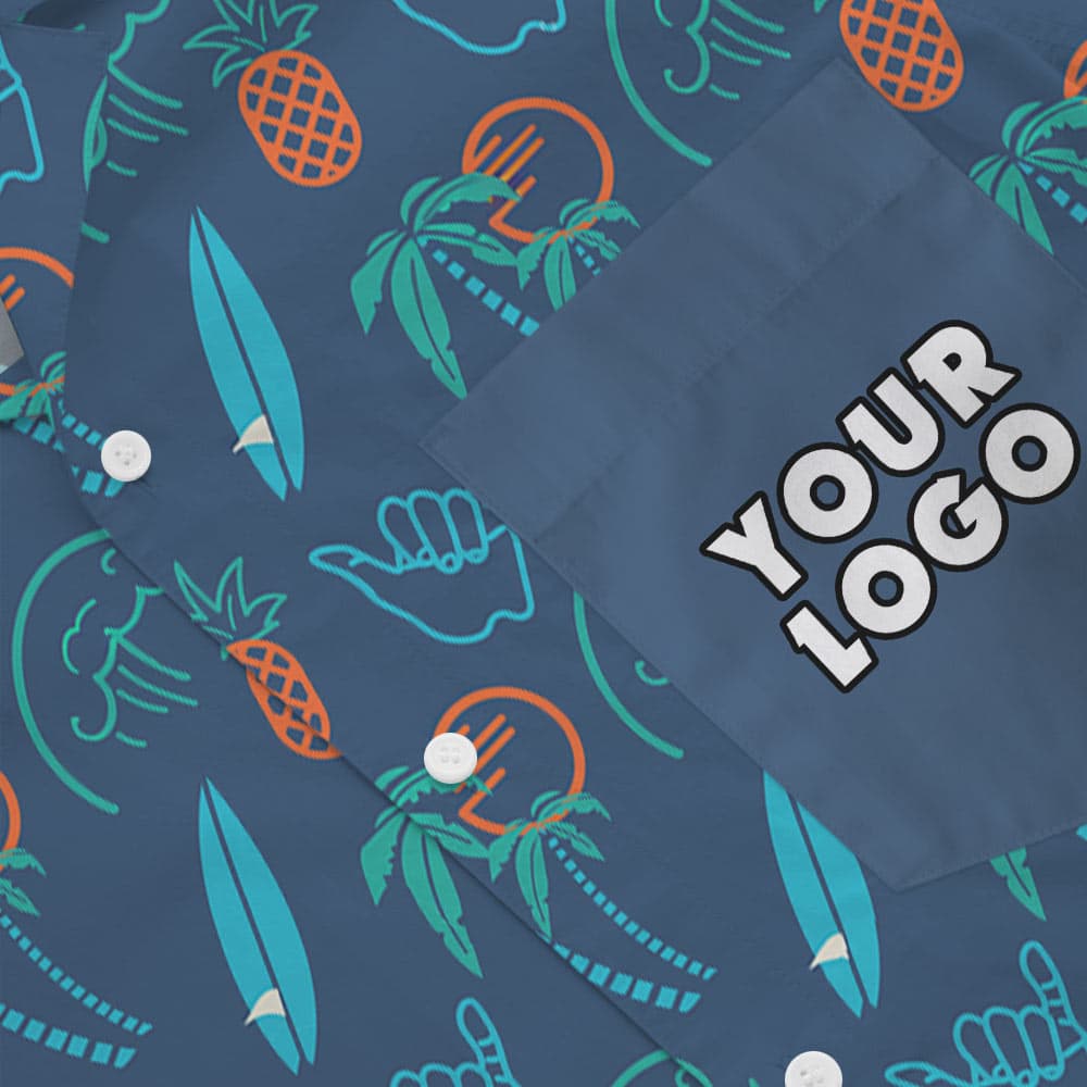 Custom Company Logo Pocket Blue Hawaiian Shirt