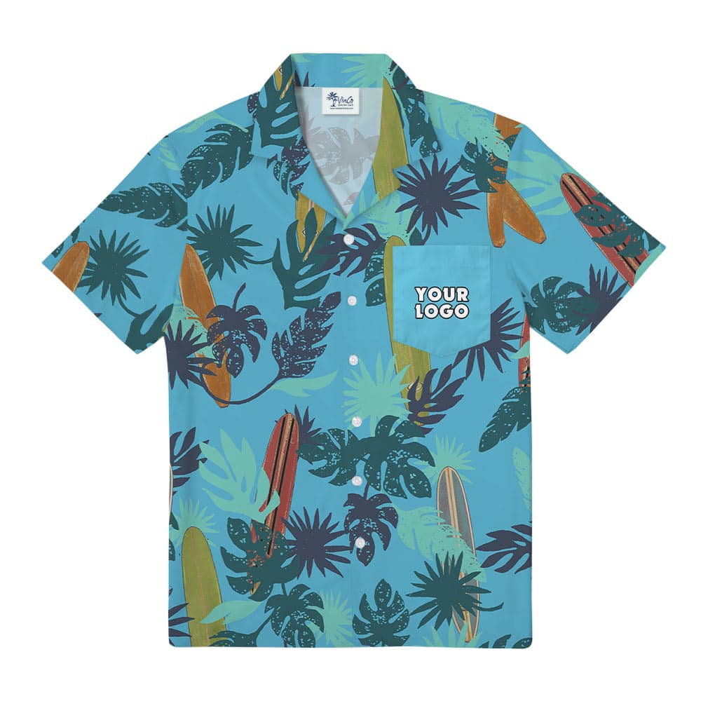 Custom Company Logo Tropical Pocket Hawaiian Shirt