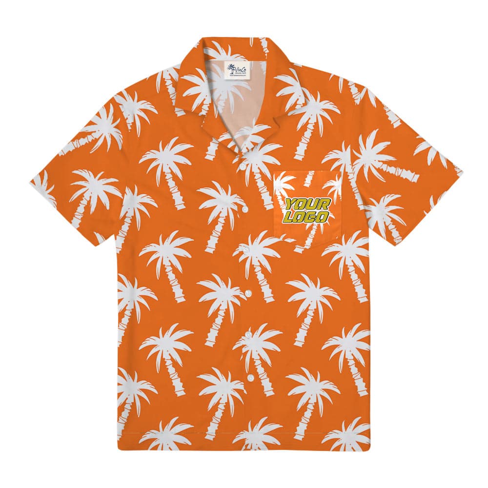 Palm Trees Orange Aloha Shirt With Custom Pocket
