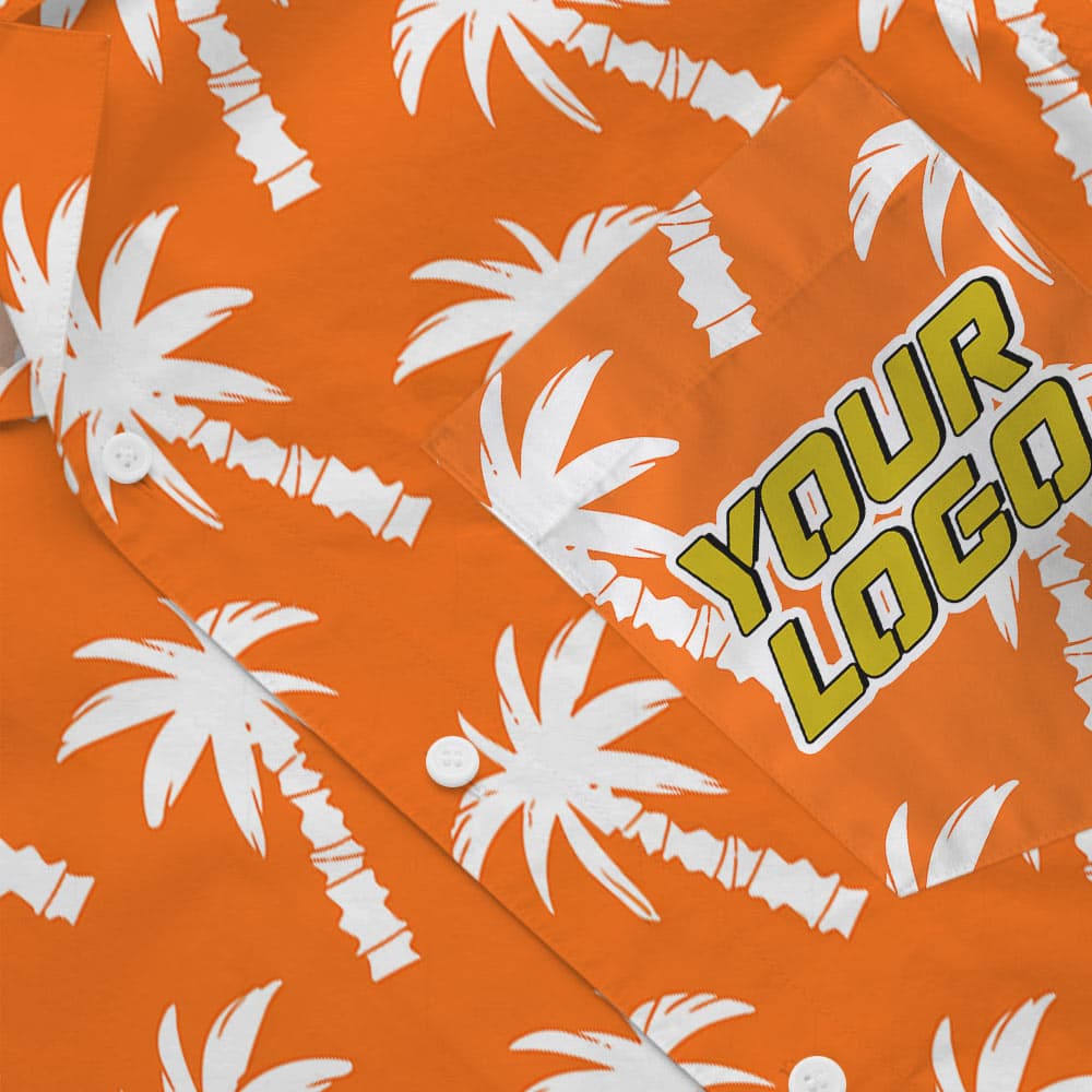 Palm Trees Orange Aloha Shirt With Custom Pocket