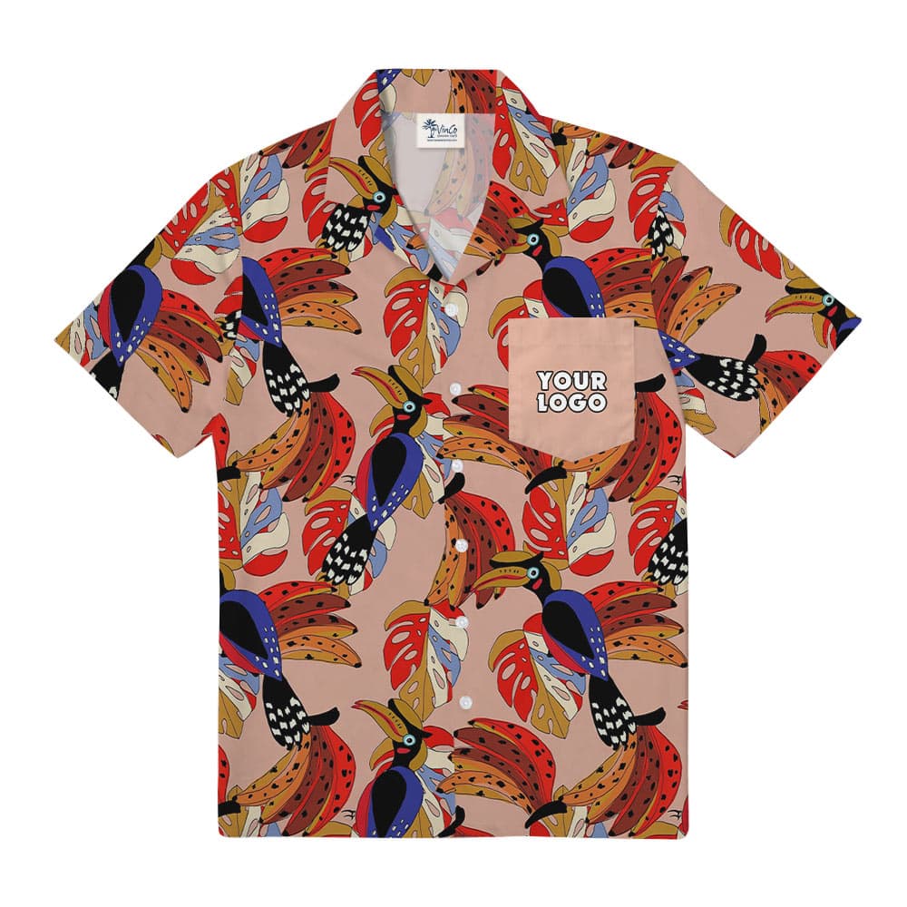 Tropical Parrot Hawaiian Shirt With Custom Logo Pocket