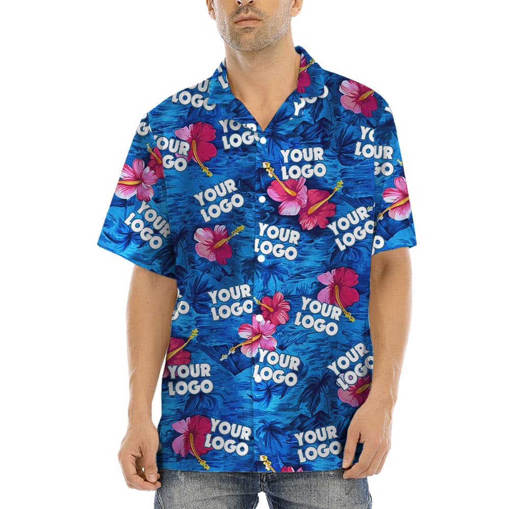 Custom Hibiscus Navy Hawaiian Shirt With Face And Logo (2)