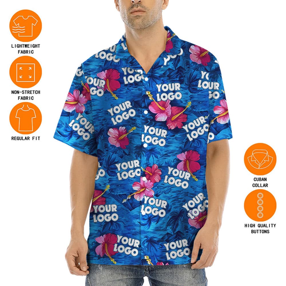 Custom Hibiscus Navy Hawaiian Shirt With Face And Logo