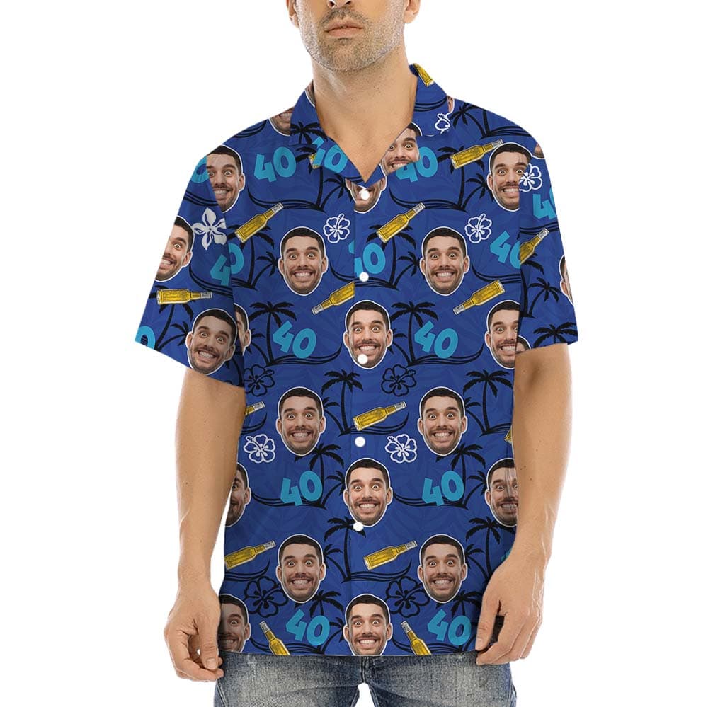 Birthday Party Tropical Button Up Shirt With Faces