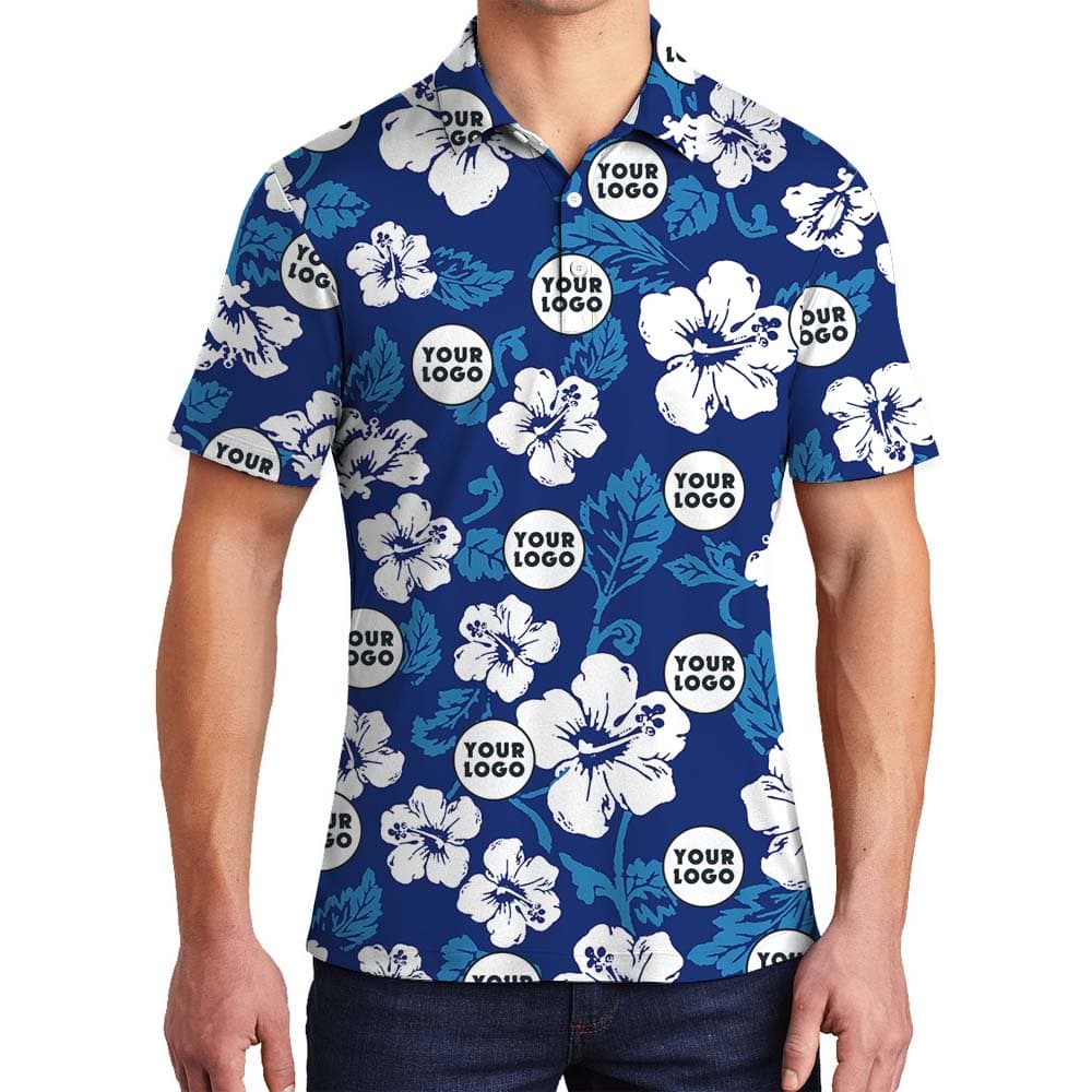 Custom Face Or Logo Blue Collared Polo Shirt
