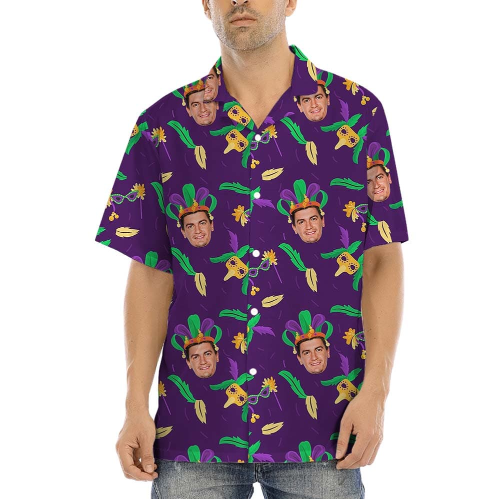 Mardi Gras Hawaiian Shirt With Custom Face Purple1