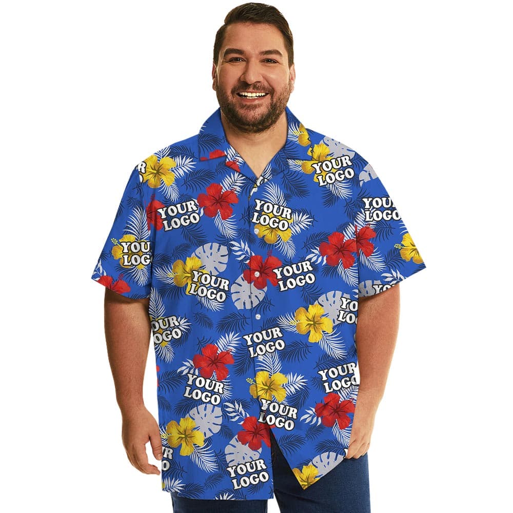 Custom Logo Blue Floral Hawaiian Shirt Big And Tall