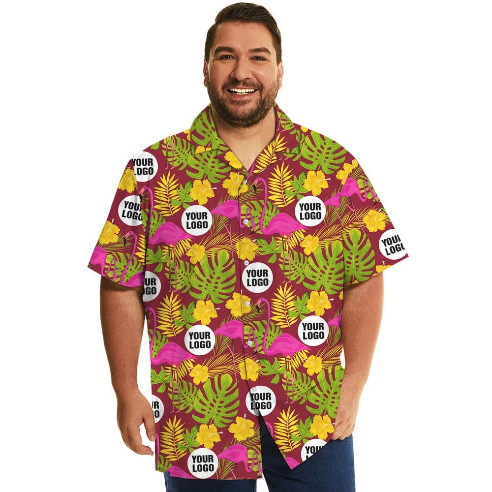 Custom Logo Flamingo Hawaii Shirt Plus Size with any photos, pink flamingo and tropical pattern