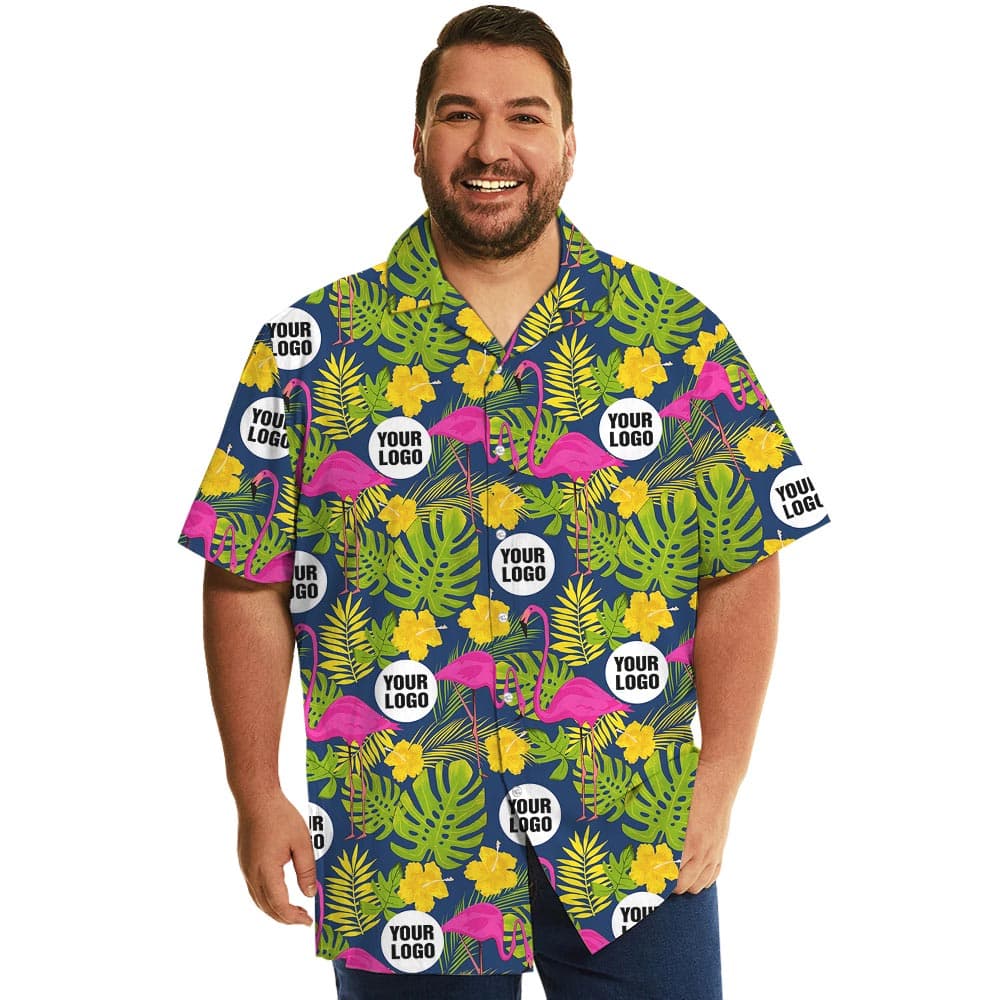 Oversized Flamingo Navy Hawaiian Shirt With Company Logo