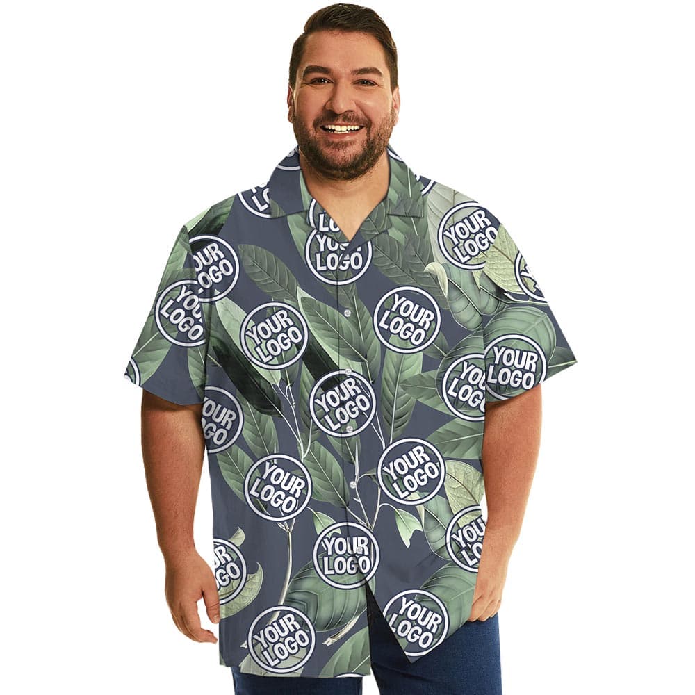 Tropical Leaves Plus Size Aloha Shirt Custom Logo