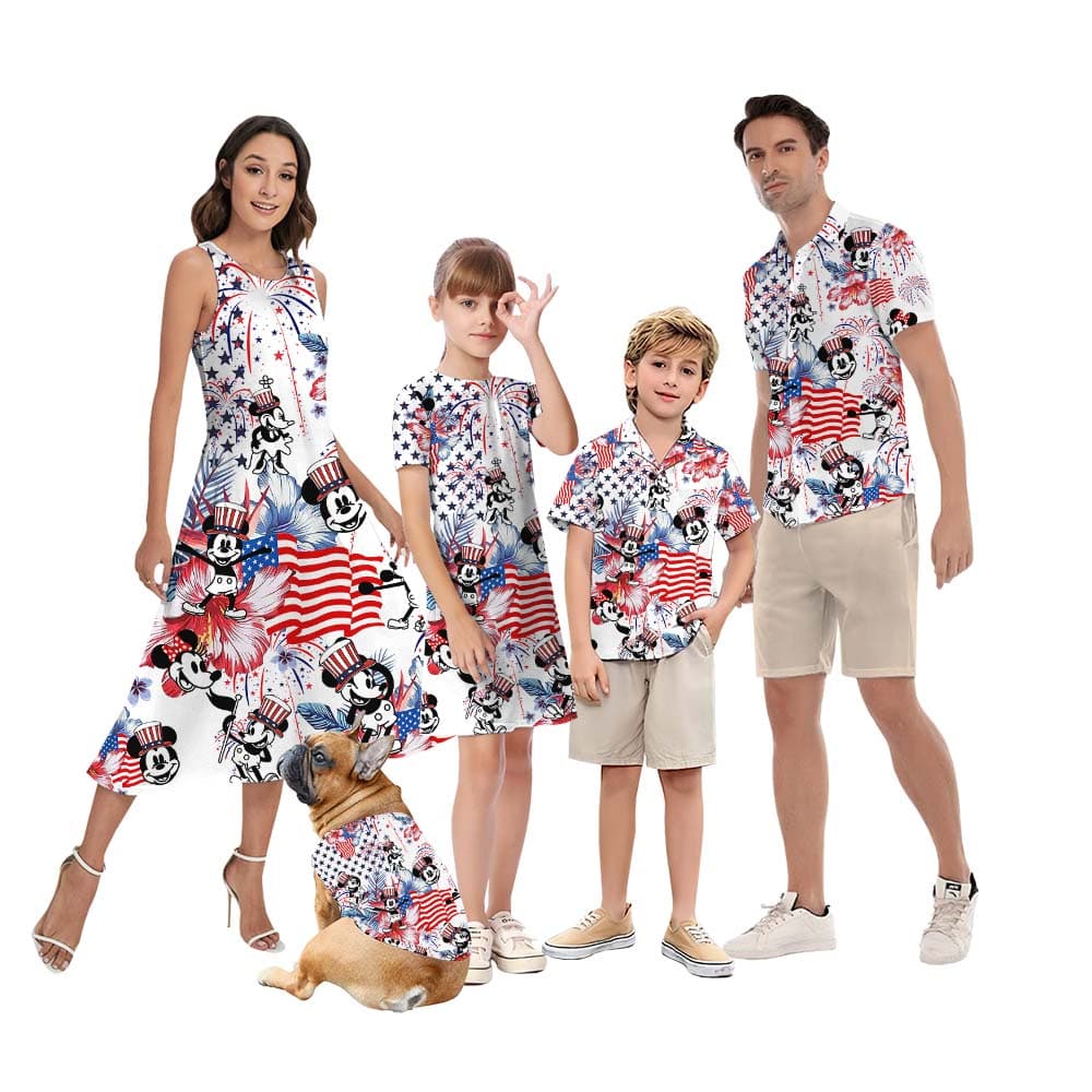 4th Of July Matching Family Hawaiian Outfit Steamboat Willie Mouse