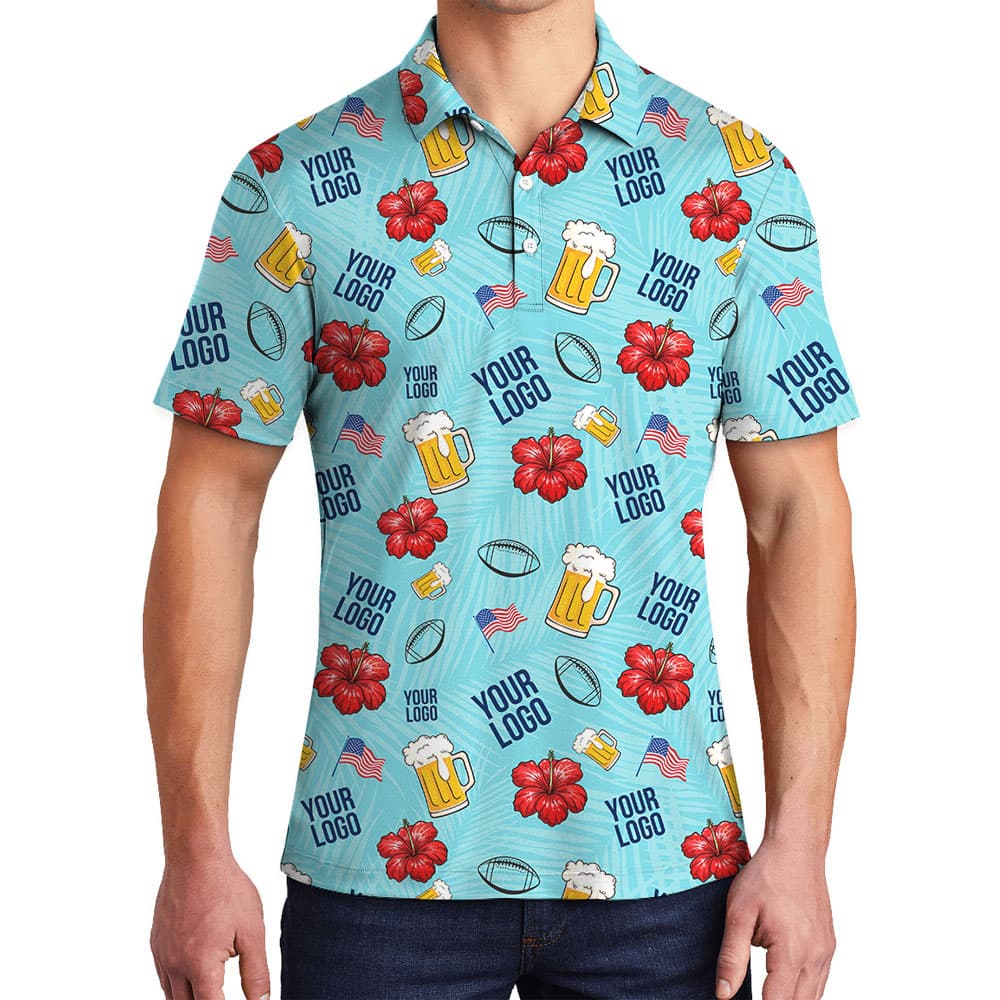 American Football Blue Collared Shirt With Custom Logo