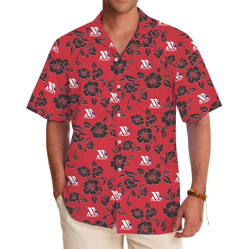 Black And Red Floral Hawaiian Shirt With Personalized Logo