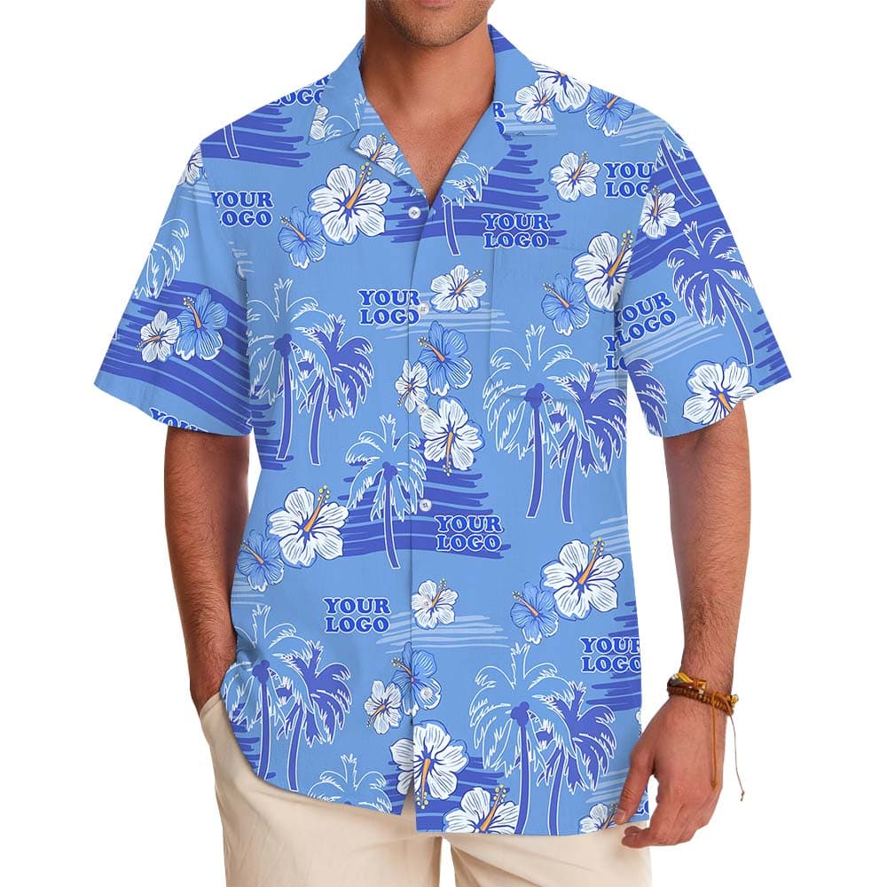 Blue Beach Palm Tree Hawaiian Shirt With Your Logo