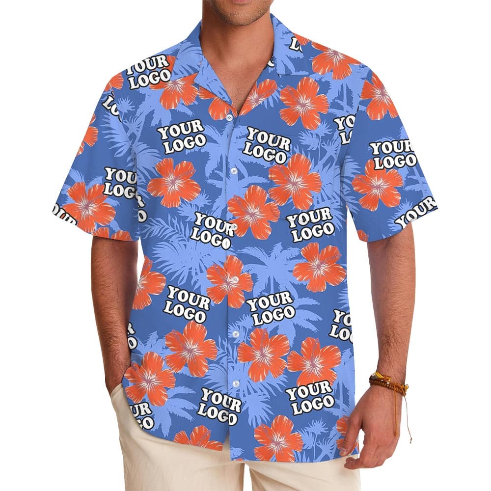 Blue Custom Corporate Hawaiian Shirt Company Logo