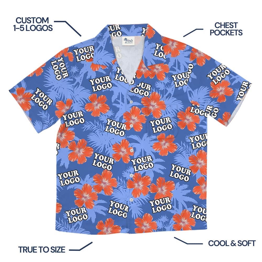Blue Custom Corporate Hawaiian Shirt Company Logo