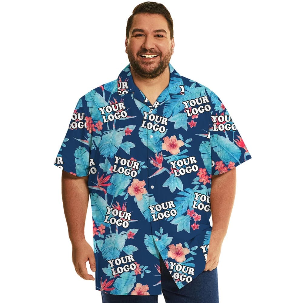Blue Floral Corporate Hawaiian Shirt With Logo