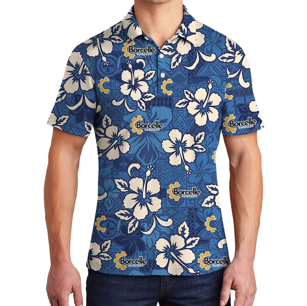 Blue Hibiscus Customized Polo Shirt For Group
