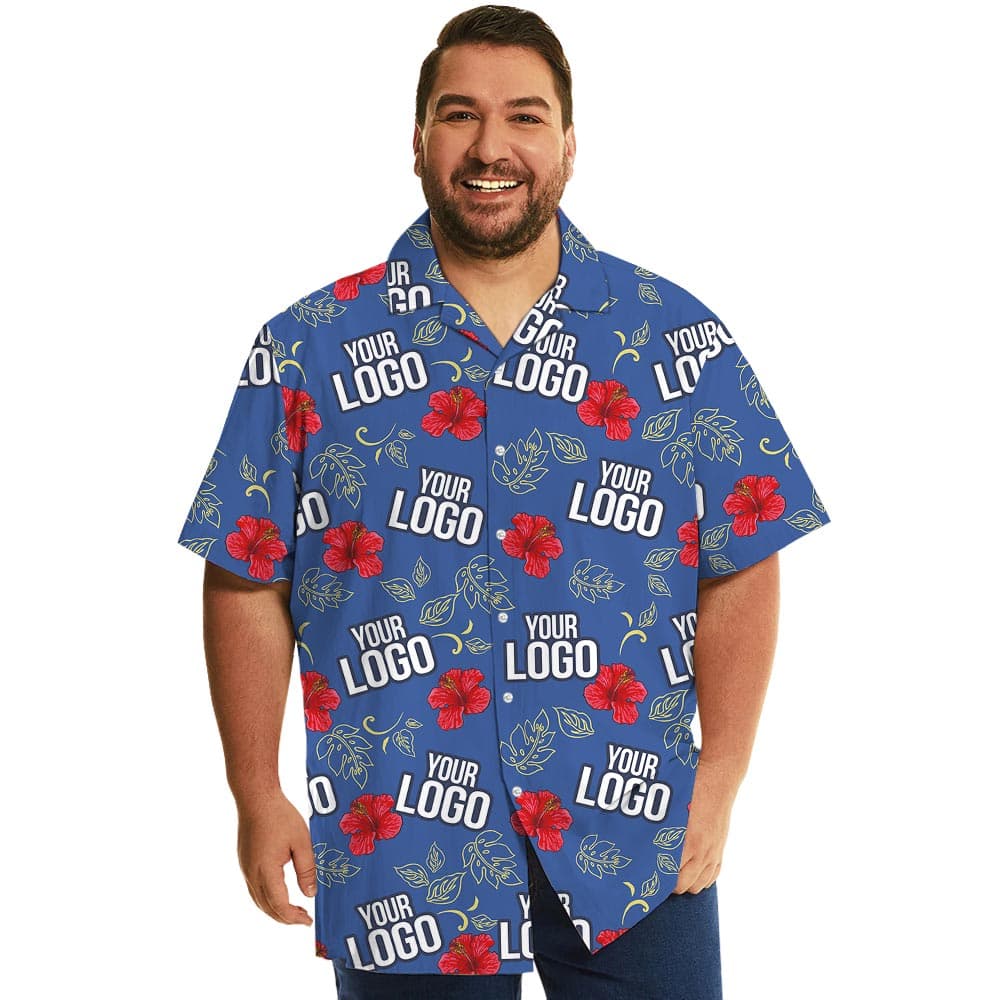 Blue Hibiscus Men's Hawaiian Shirt With Company Logo