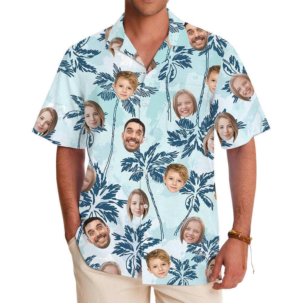 Blue Palm Trees Custom Family Face Hawaiian Shirt