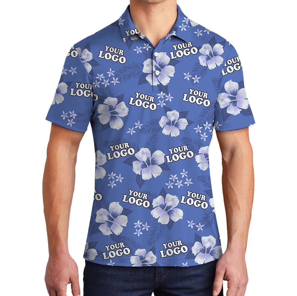 Blue Personalized Floral Polo Shirt With Logo