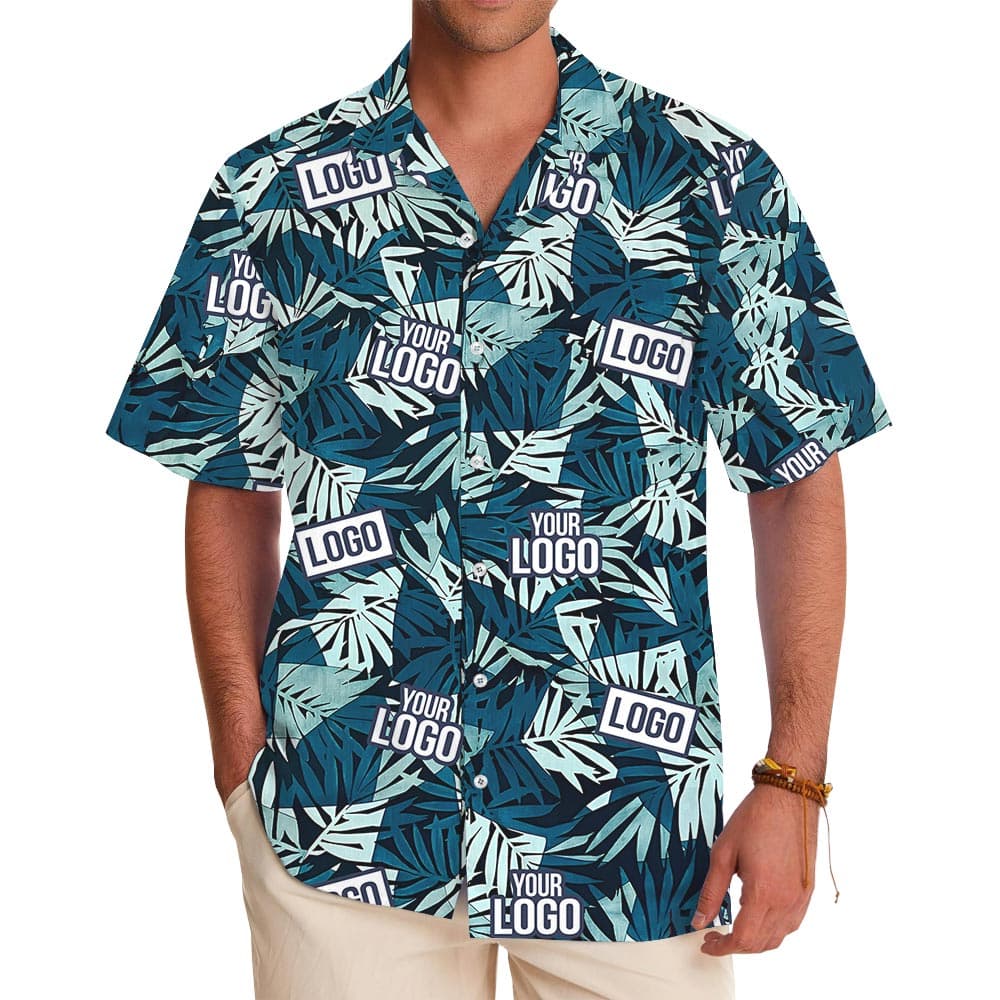 Blue Tropical Button Up Shirt Custom Logo With Preview
