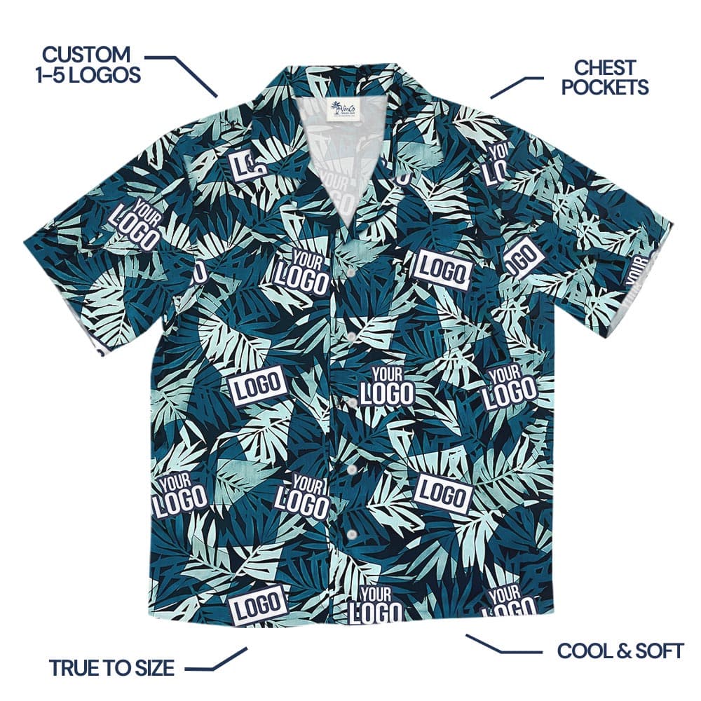 Blue Tropical Button Up Shirt Custom Logo With Preview