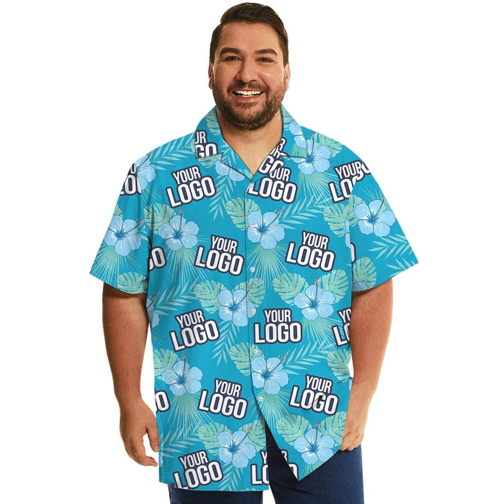Blue Tropical Theme Hawaiian Shirt With Company Logo