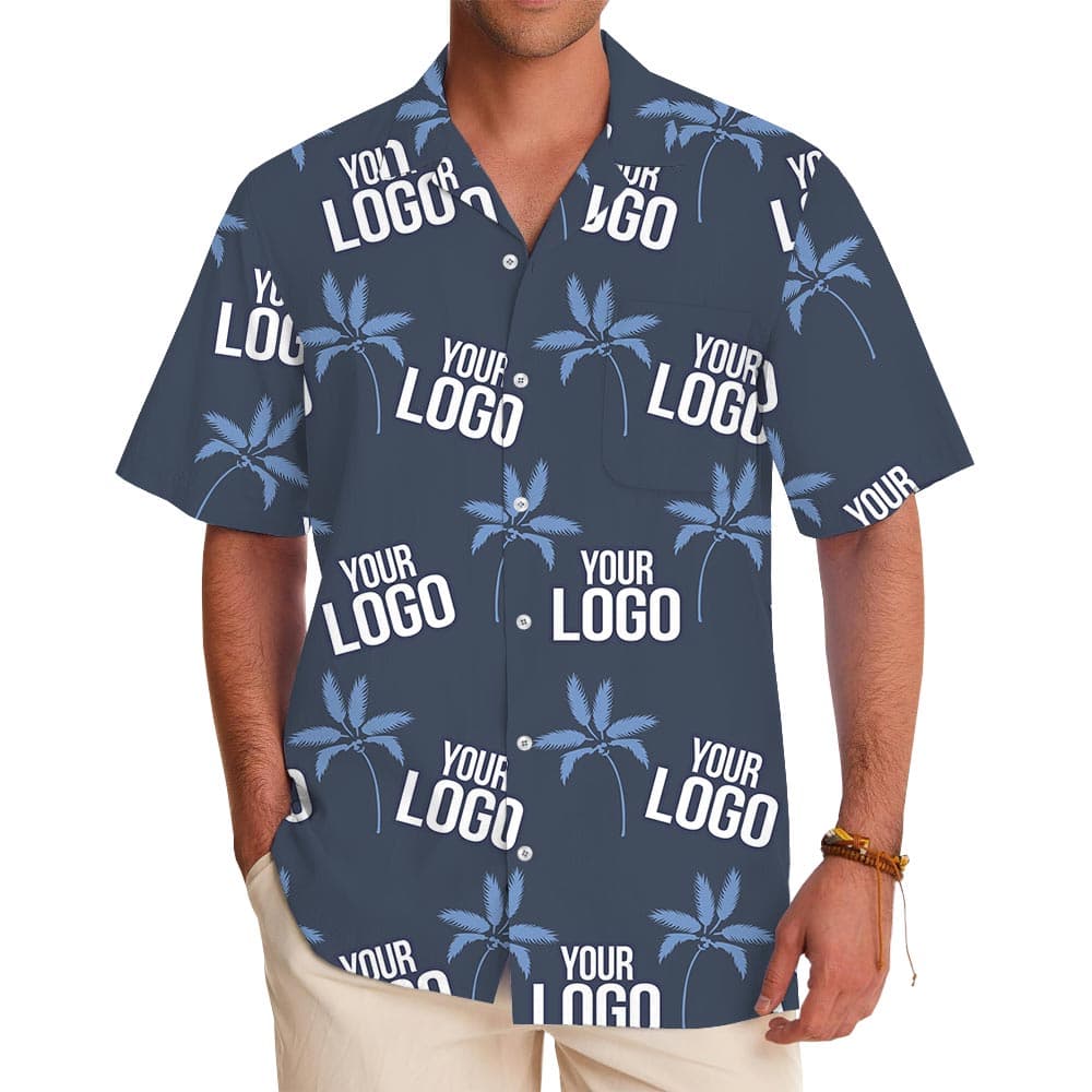 Bulk Custom Logo Navy Tropical Shirt No Minimum