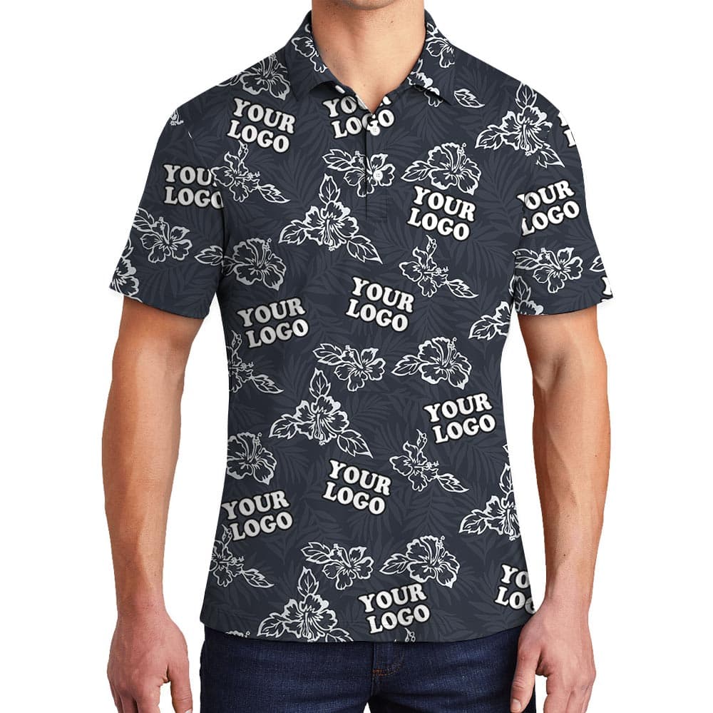Bulk Order Navy Floral Polo Shirt Custom Any Logo for men and women