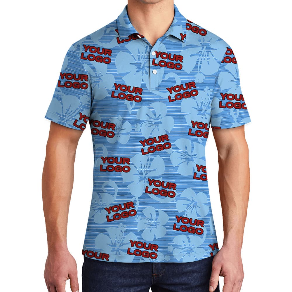 Custom 1-4 Logos Blue Hawaiian Polo Shirts1