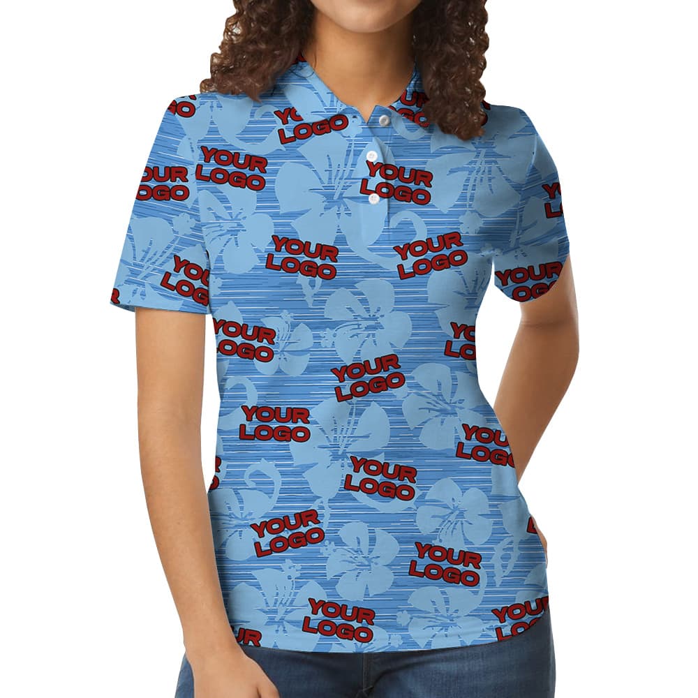 Custom 1-4 Logos Blue Hawaiian Polo Shirts