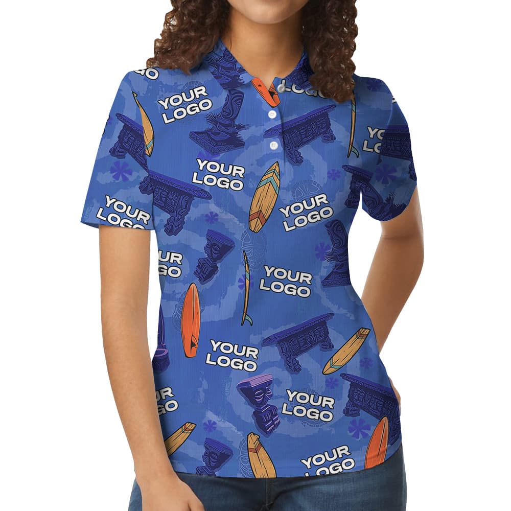 Custom 1-4 Logos Blue Tiki Surfing Polo Shirt