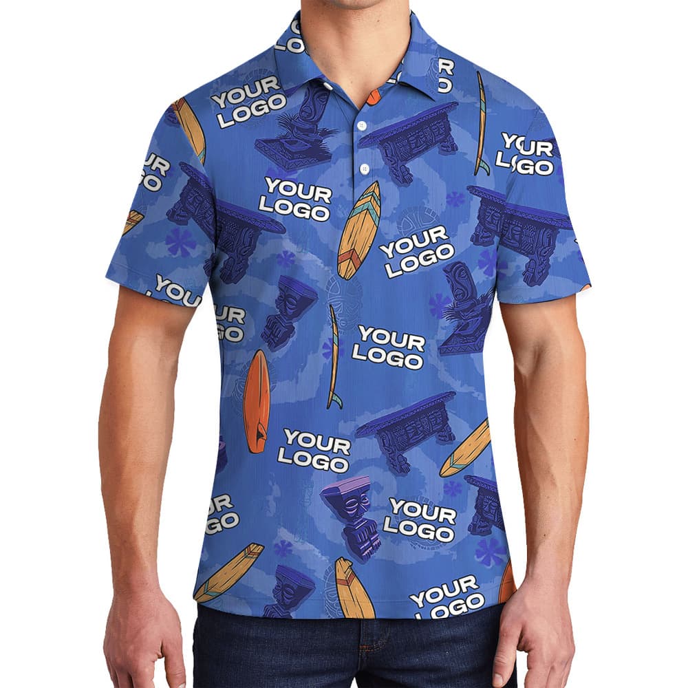 Custom 1-4 Logos Blue Tiki Surfing Polo Shirt4