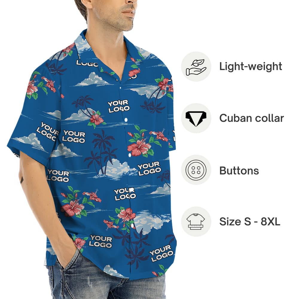 Custom 1-4 Logos Tropical Blue Hawaiian Shirt