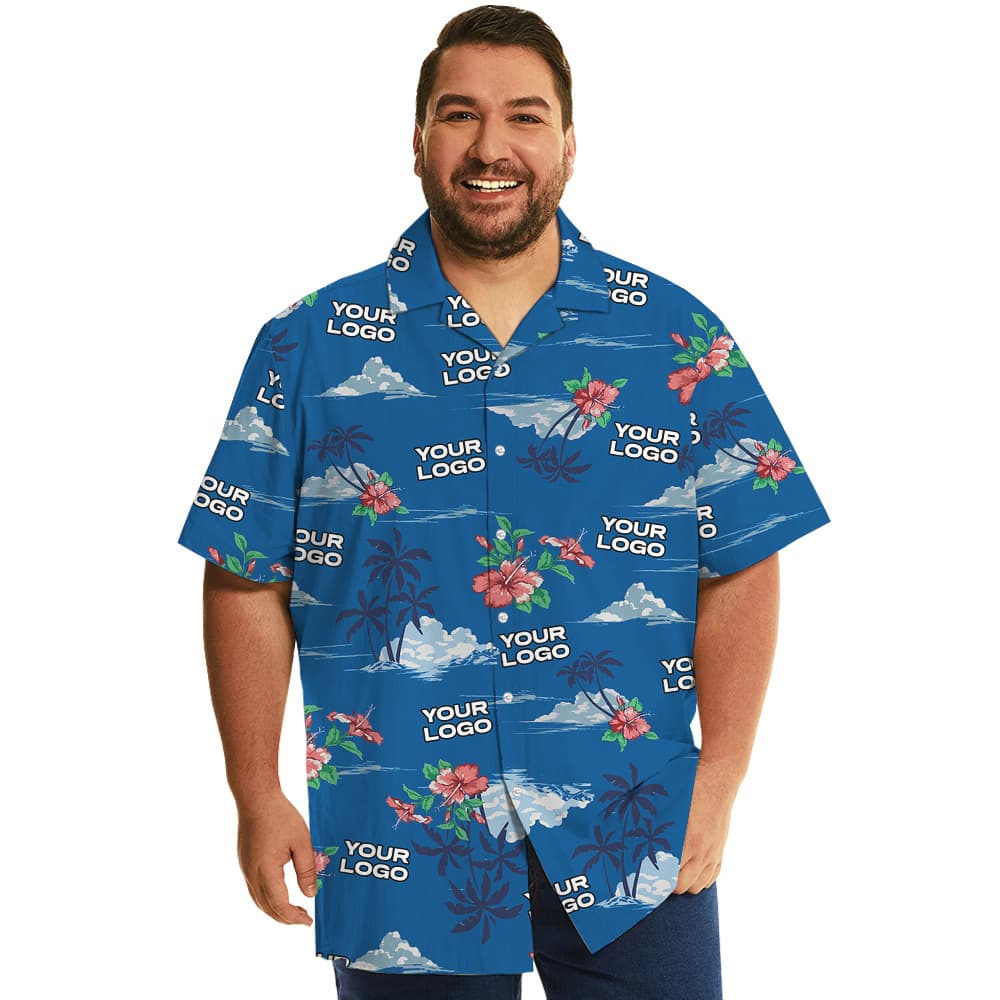 Custom 1-4 Logos Tropical Blue Hawaiian Shirt 8