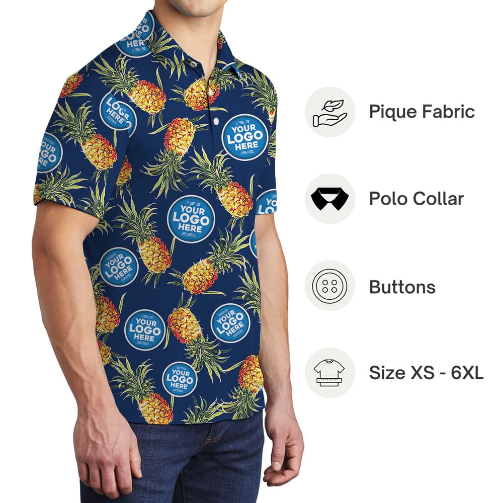 Custom 1-4 Logos Vintage Pineapple Navy Polo Shirt